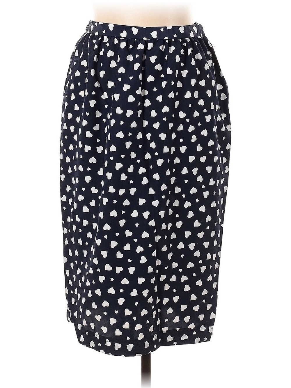 Vintage 90s Leslie Fay Silky Navy Midi Pencil Skirt with White Heart Print - Picture 1 of 3